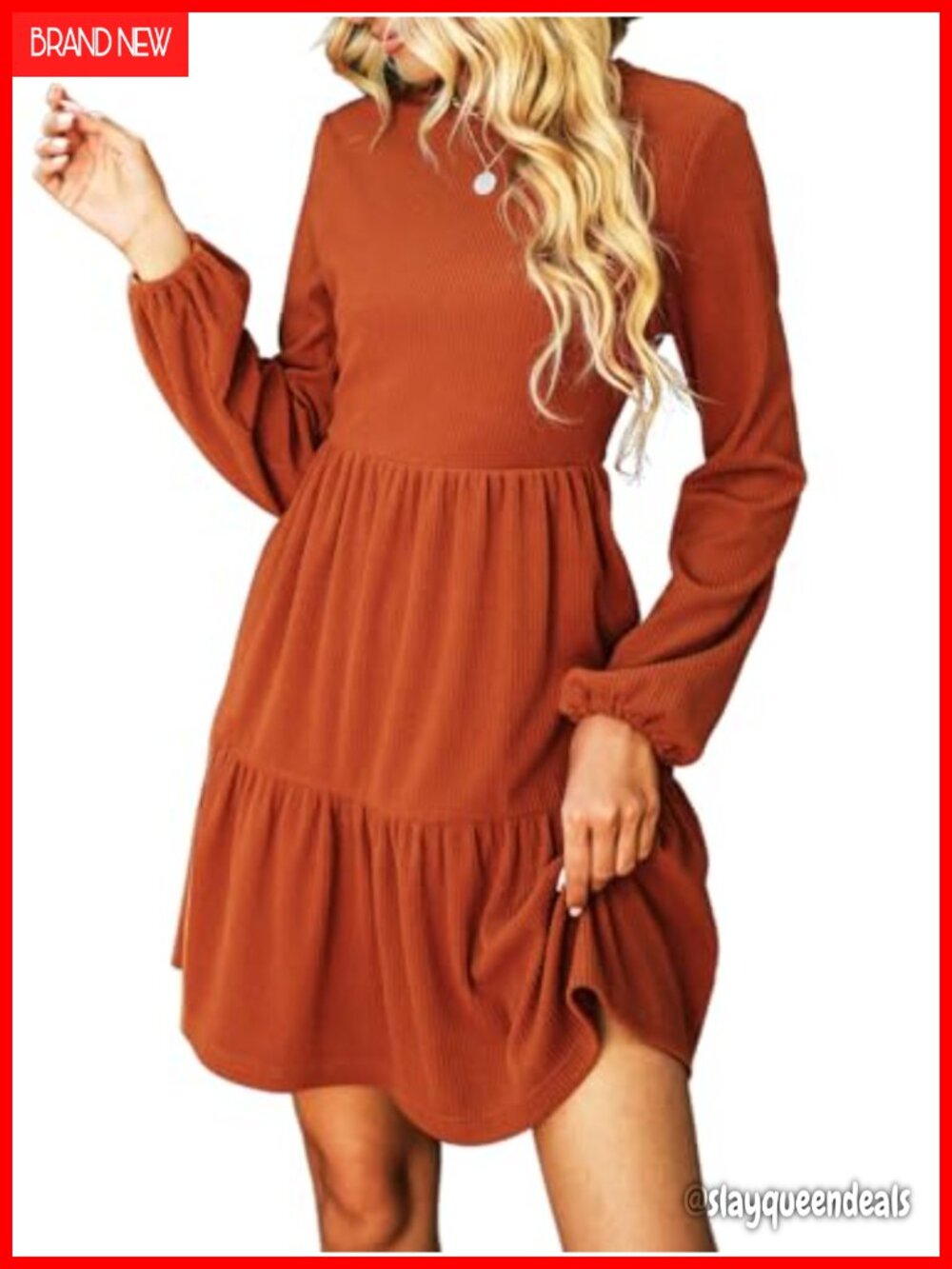 Knit Mini Dress with Bishop Sleeves and Tiered Hem